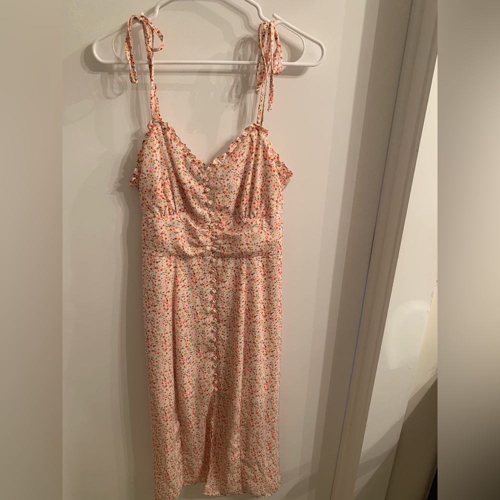 White midi dress with floral pattern, size M